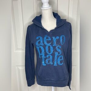 Vintage Y2K Aeropostale Juniors Blue Hoodie Sweatshirt with Classic logo